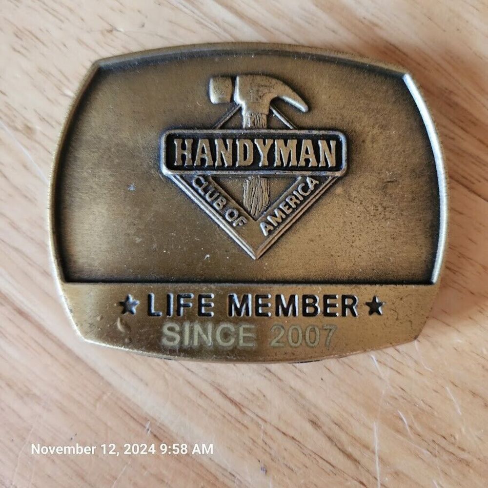 Handyman Club of America Life Member Brass Belt Buckle Engraved "Since 2007"